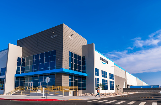 Henderson, Nevada, United States - August 17, 2020: Amazon fulfillment center exterior shot in Henderson Nevada USA . Amazon's new fulfillment center in Henderson Nevada opened in July 2020. Amazon is the most famous on-line shopping company in the world.