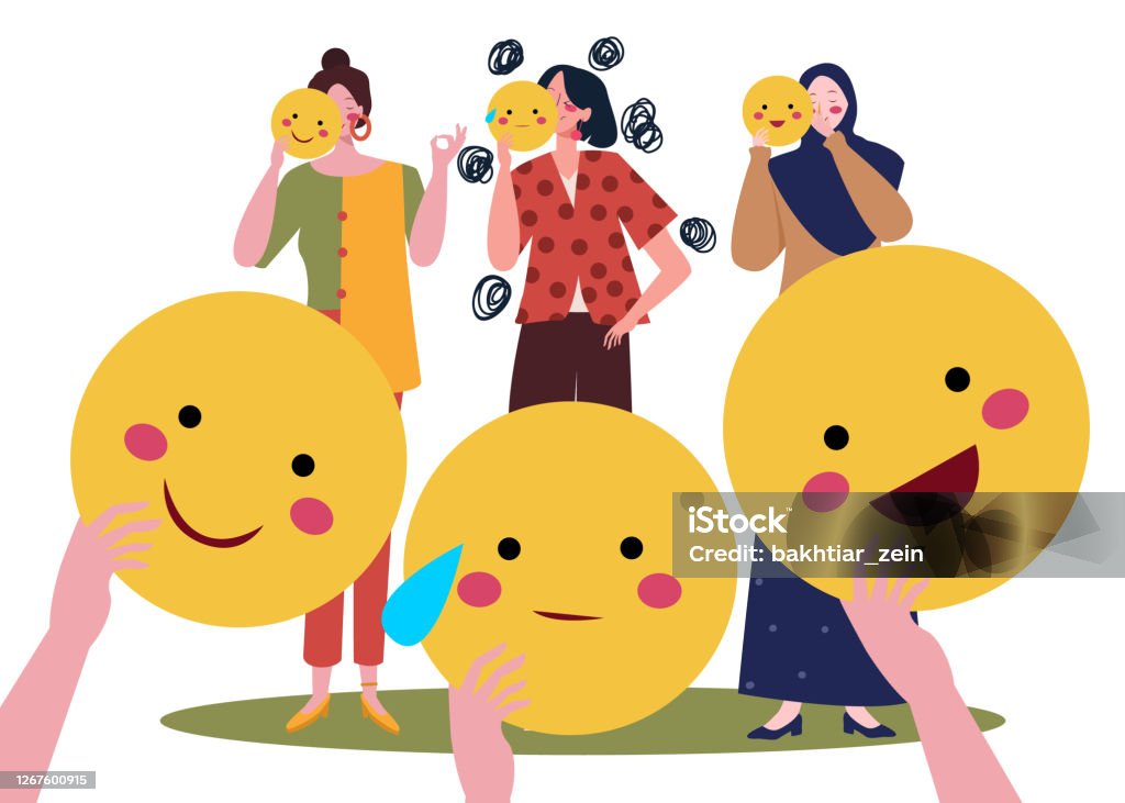 Ilustración de Tres Personajes Mujer Sosteniendo Máscara Emoticono Carácter Sonrisa Triste Risa Con Estilo De Dibujos Animados Plana y más Vectores Libres de Derechos de Diseño plano - iStock Ilustración de Tres Personajes Mujer Sosteniendo Máscara Emoticono Carácter Sonrisa Triste Risa Con Estilo De Dibujos Animados Plana y más Vectores Libres de Derechos de Diseño plano - iStock
