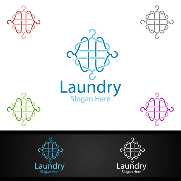 Vector illustration of Hangers Laundry Dry Cleaners Symbol with Clothes, Water and Washing Concept