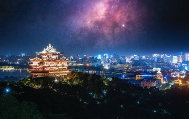 istock Night view of ancient buildings in Chenghuang Pavilion 1267604857