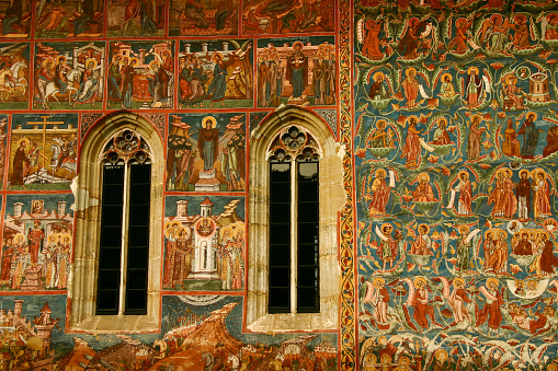 Ancient religious murals in Siena, Italy