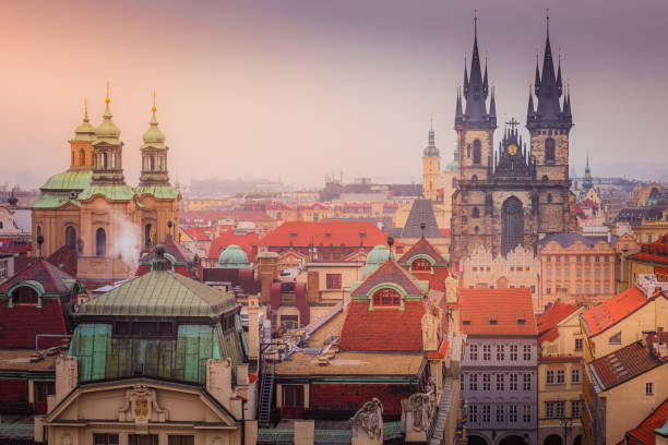 istock Prague panorama from above at gold sunset – Czech Republic 1267607985