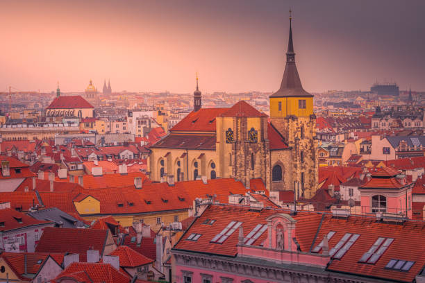 istock Prague panorama from above at gold sunset – Czech Republic 1267608042
