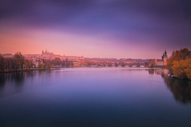istock Prague with ethereal Charles bridge panorama at dawn – Czech Republic 1267609047