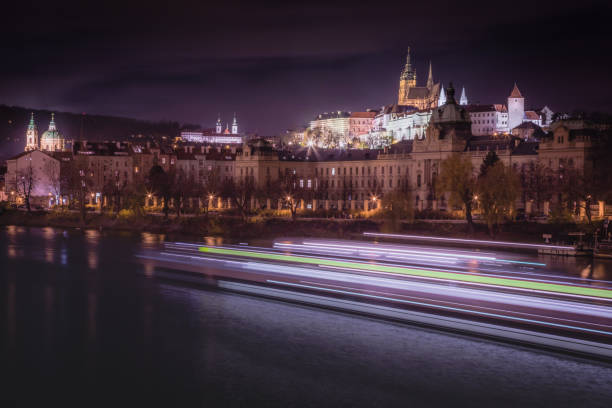 Prague, Czech Republic - Royal Palace and city view under night sky