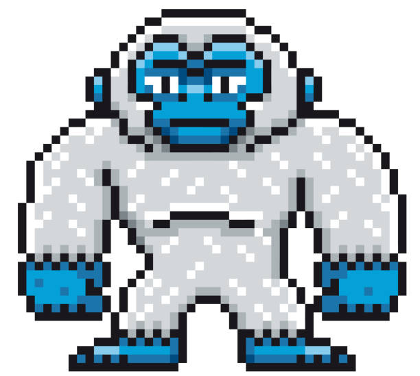 Blue Yeti Vector illustration of Cartoon Blue Yeti - Pixel design yeti cartoons stock illustrations