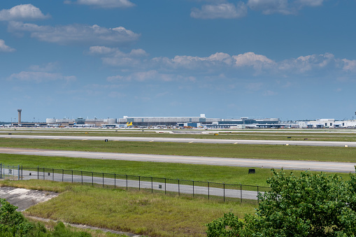 This is landscape picture of George Bush Intercontinental Airport in Houston, Texas. This was taken during the day, in the summer time.