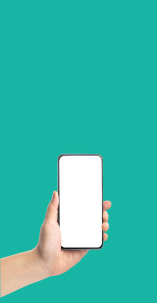 istock mockup hand holding mobile blank screen on green background.mockup banner display of content to advert on media.Clipping path on both hand and smartphone screen 1267618255