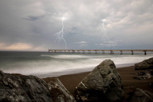 istock Lightning Strikes off the Coast Near Pier 1267618881