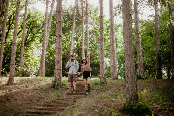 istock Happy beautifull couple exploring the nature around 1267621515