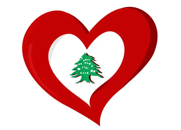 Vector illustration of heart shape lebanon flag sign