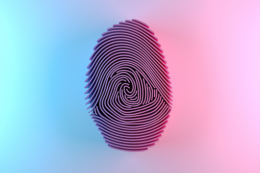 3D rendering of Fingerprint. Thumbprint, Data, Pattern, Security System.