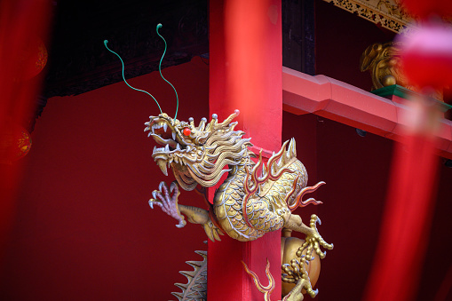 Golden Dragon Sculpture at Guan Di (Kuan Ti) Taoist Temple, Kuala Lumpur.