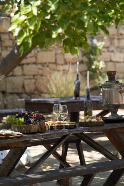 istock Wine and snack set. Antipasto and catering table 1267629284