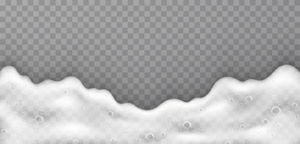 ilustrações de stock, clip art, desenhos animados e ícones de foam with soap bubbles, top view. stream of white soap solution, shampoos on a transparent background. - sea foam