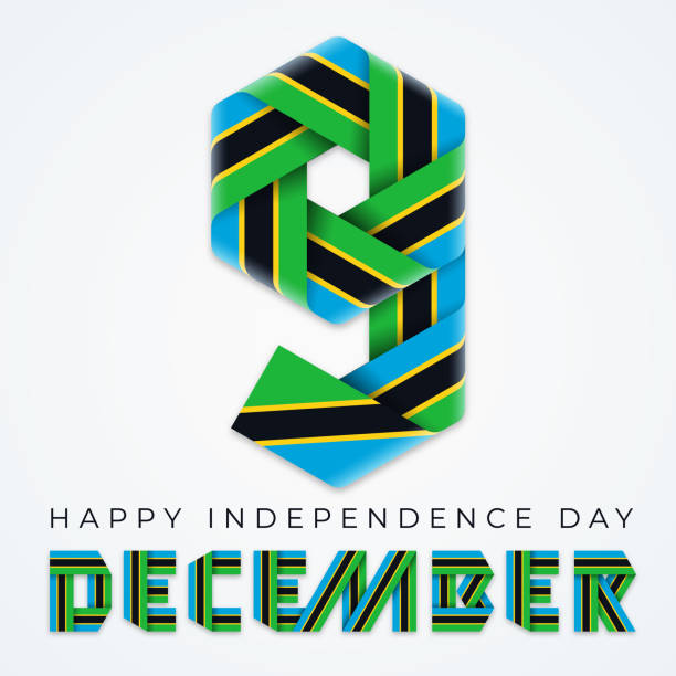 December 9, Independence Day of Tanzania congratulatory design with Tanzanian flag elements. Vector illustration. Congratulatory design for December 9, Independence Day of Tanzania. Text made of bended ribbons with Tanzanian flag elements. Vector illustration. tanzania stock illustrations