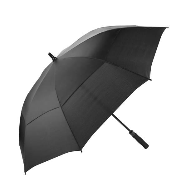 istock Empty Black Long Umbrella Isolated on White Background. Blank Open Umbrella for Mock-up. Clear Classic umbrella for Template, Branding & Advertisement. Open View. 1267635400