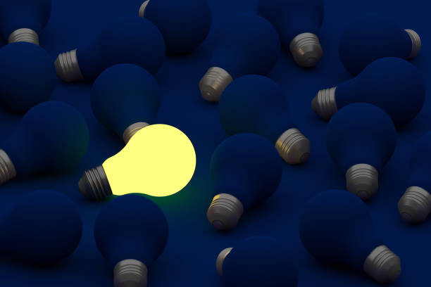 istock Minimal conceptual idea of light bulb floating around. 3d render illustration 1267637439