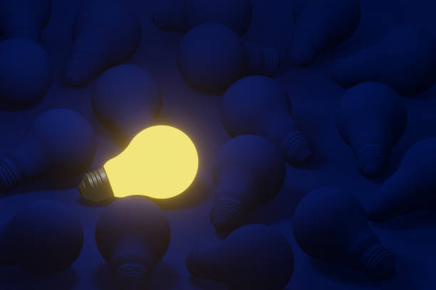 istock Minimal conceptual idea of light bulb floating around. 3d render illustration 1267637449