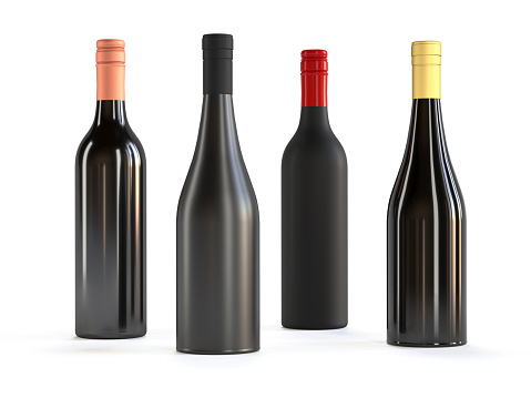 Set of white and red wine bottles, isolated on white background