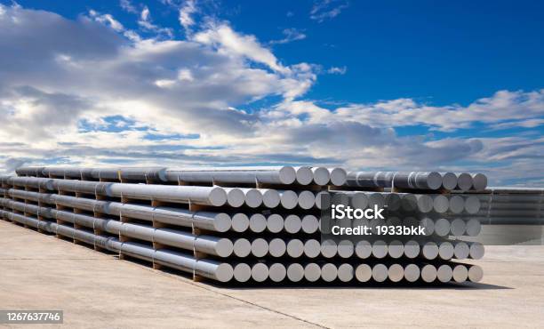 Industrial Raw Materials Heap Of Aluminium Bar In Aluminium Profiles Factory Stock Photo - Download Image Now