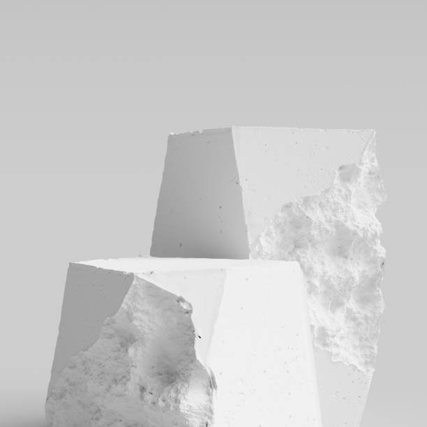 istock Geometric stone shapes with breakaway pieces, product display podium, white minimalistic object placement background, raised platforms, 3d rendering 1267650957