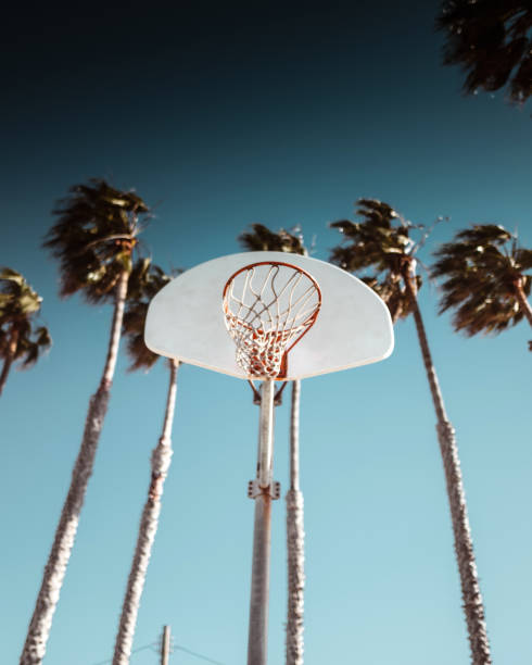 basketballnetz am venice beach - basketball basketball hoop california southern california stock-fotos und bilder