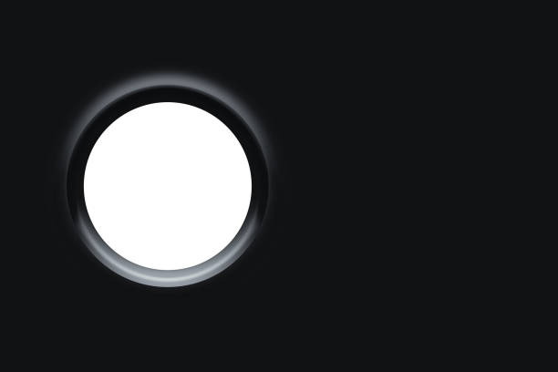 View binoculars with soft edges. Framework for military, hunting designs. Lamp on black background. Pantheon ceiling cavity. 3D illustration.