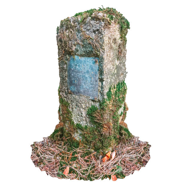 Isolated gravestone on white background. Headstone and grass with Copy Space. Large Tombstone.