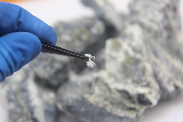 ภาพระยะใกล้ของเส้นใยใยหินไครโซไทล์ - asbestos mineral ภาพสต็อก ภาพถ่ายและรูปภาพปลอดค่าลิขสิทธิ์