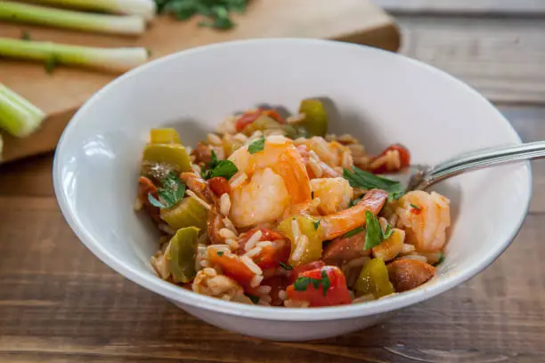 Photo of Chicken, Andouille and Shrimp Jambalaya popular Spanish and French food