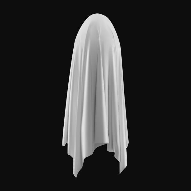Ghost, evil spirit with a covered sheet. Ghost on a black background. An evil spirit with a covered sheet. Vector EPS 10 sheet bedding stock illustrations