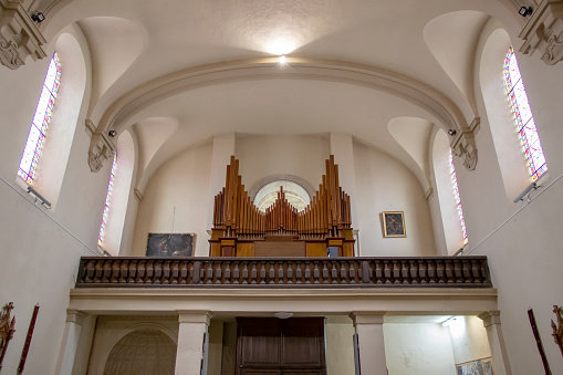 Saint Malo, France - August 16, 2016: view of organ inside church in Saint Malo