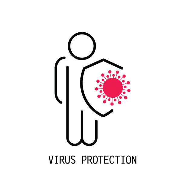 illustrations, cliparts, dessins animés et icônes de icône vectorielle de la ligne de protection coronavirus. protection contre les virus. coup modifiable - flood water shield help