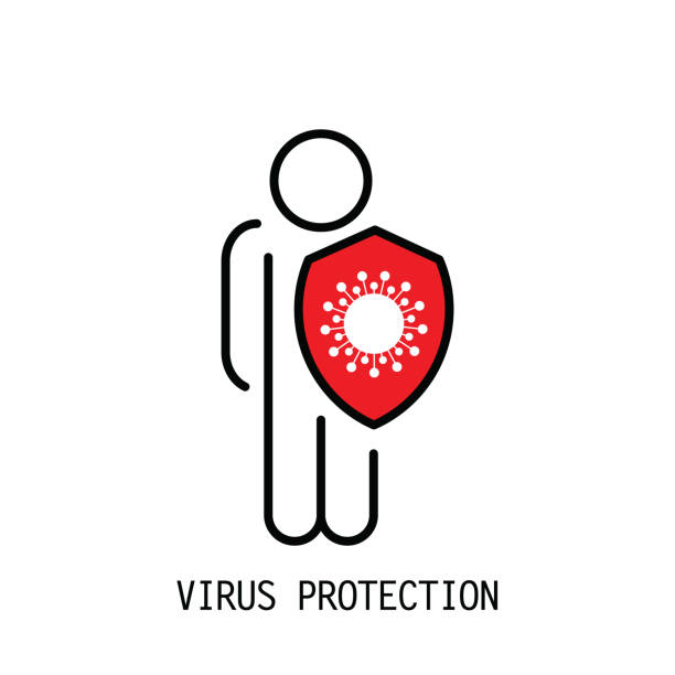 illustrations, cliparts, dessins animés et icônes de icône vectorielle de la ligne de protection coronavirus. protection contre les virus. coup modifiable - flood water shield help