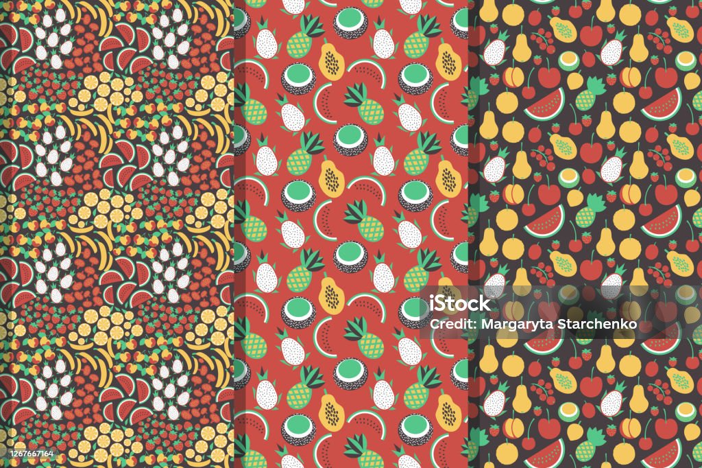 Computer Fruit Patterns Fruits Patterns Set Stock Illustration - Download Image Now - Apple ...