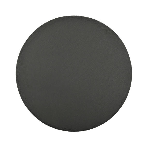 istock Round black slate board isolated on white 1267669260