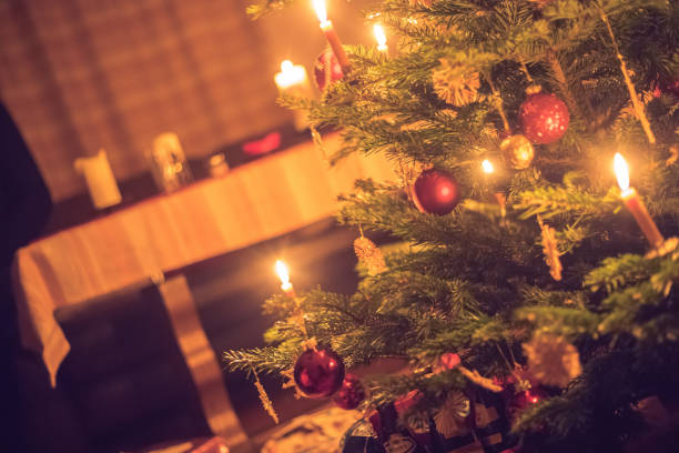 istock Traditional Christmas tree with Christmas decoration, evening 1267671607