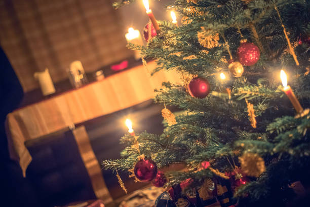 istock Traditional Christmas tree with Christmas decoration, evening 1267671613