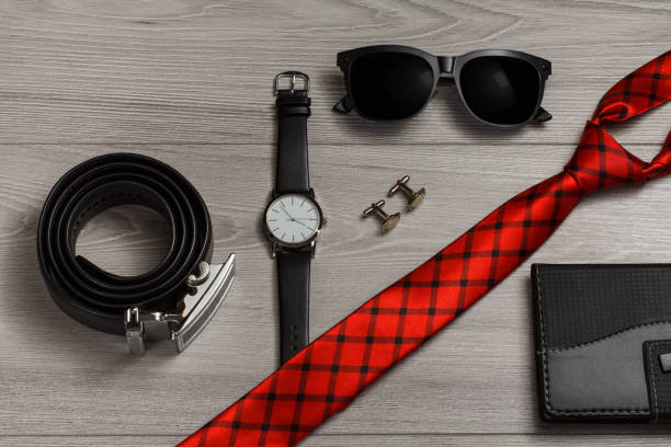 istock Accessories for men. Leather belt, watch, sunglasses, tie, cufflinks, notebook 1267672352