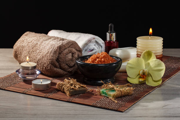 istock Spa accessories on wooden background 1267673902