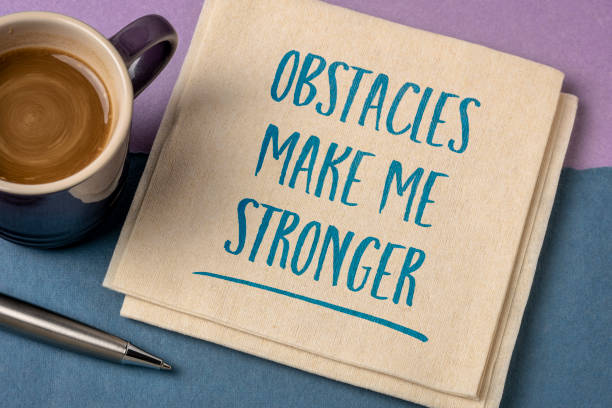 obstacles make me stronger obstacles make me stronger - positive affirmation or mantra, inspiration, motivation and personal development concept mantra stock pictures, royalty-free photos & images