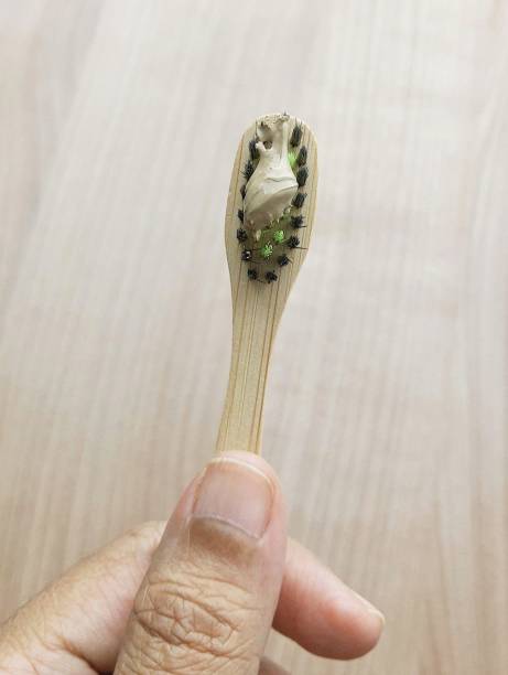 istock Hand Holding Wood Bamboo Toothbrushes with Herbal Toothpaste 1267677788