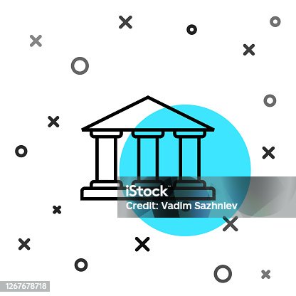 istock Black line Museum building icon isolated on white background. Random dynamic shapes. Vector Illustration 1267678718