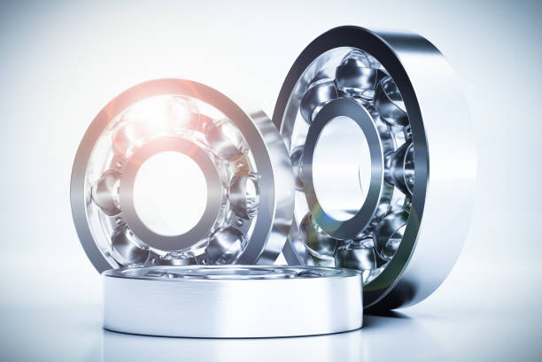 Closeup on stainless steel bearing - isolated on white background