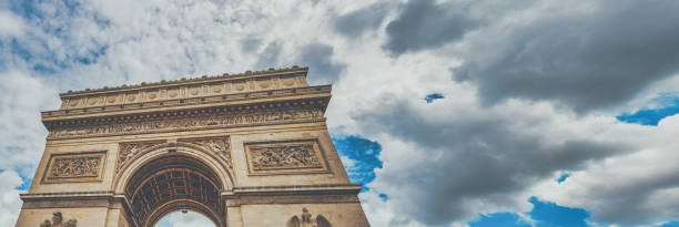 Close up view of the Arc de Triomphe in Paris, France