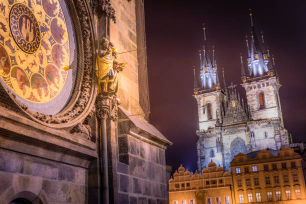 istock Prague old town square with astronomical Clock at night – Czech Republic 1267691417