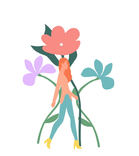istock Beautiful young girl against the background of flowers, vector graphics 1267694506