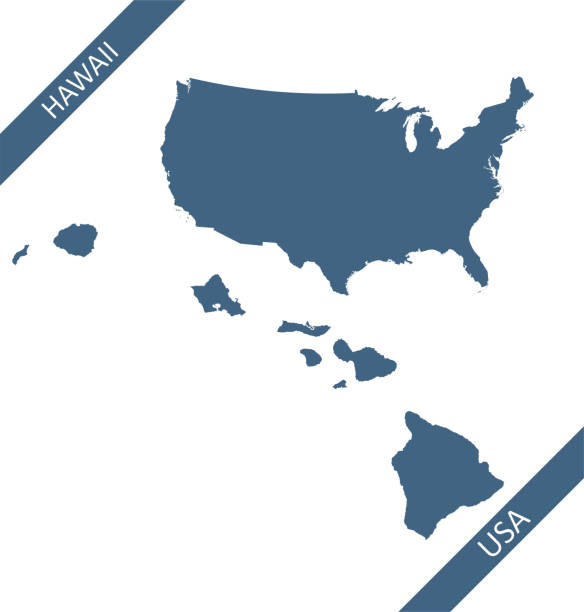 Hawaii state on USA map Highly detailed map of United States of America with highlighted state of Hawaii for web banner, mobile, smartphone, iPhone, iPad applications and educational use. The map is accurately prepared by a map expert. kihei stock illustrations