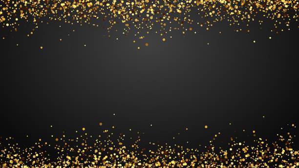 istock Golden confetti border background. Falling sparkling golden dust. Glittering bright decoration for celebration 1267699316